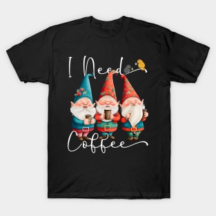 I Need Coffee Funny Coffee & Gnome Lovers Floral Easter T-Shirt